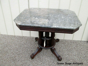 56217 Antique Victorian Tennessee Brown Marble Top Lamp Table Stand