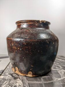 Antique Ceramic Chinese Food Pot 5 25 Inches Tall Brown Glaze