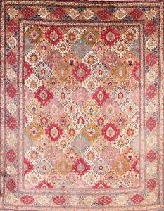 Vintage Panel Pattern Kashmar Area Rug 10x13 Wool Hand Made Traditional Carpet