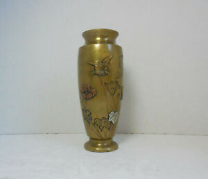 Antique Japanese Bronze Brass Copper Silver Mixed Metal Meiji Period Vase