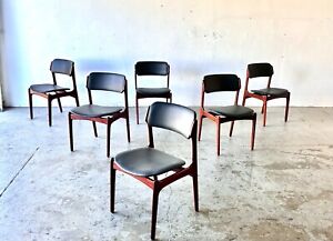Set Of 6 Danish Modern Model 49 Leather Rosewood Dining Chairs By Erik Buch