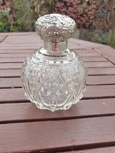 Heavy Antique Silver Cut Glass Perfume Scent Bottle Hallmarked C1900 S