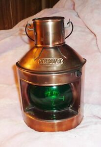 Vintage Copper Lantern Starboard Green Nautical Ship 9 X 5 Inches