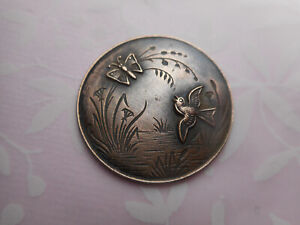 Bird Chasing Butterfly Over Water Like Stream Lake Vintage Brass Button 1 1 16 