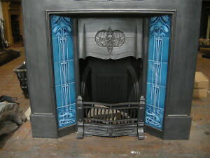 Art Nouveau Kiln Fired Fireplace Tile Set 10 Tiles Ref 25 Turquoise