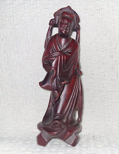 Vintage Antique Carved Rose Wood Chinese Deity Immortal Sculpture Taoist