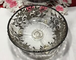 Antique Sterling Silver Lace Glass Bowl