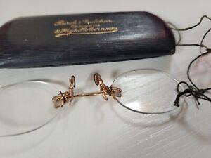 Rare Antique Victorian 12ct Solid Gold Pince Nez Optical Glasses In Original Box