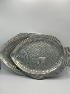 Unusual Two Silver Tone Fish Trays With Detailed Features See Note 