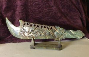 Jadeite Sword With Dragon Green Brown White Approximately 18 5 Long