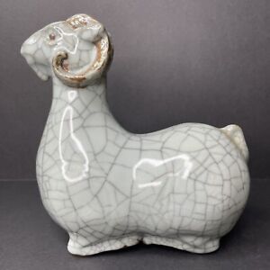 Antique 1200s Song Dynasty Chinese Celadon Porcelain Sheep Ram Figurine Figure