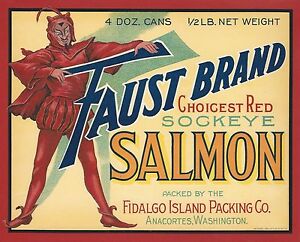 Rare Old Original 1915 Red Devil Faust Brand Salmon Label Anacortes Washington