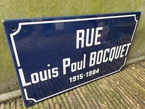 Vintage French Blue Enamel Street Sign Rue Louis Paul Boquet Reims France
