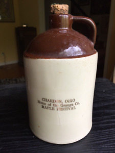 Antique Vintage Geauga Chardon Ohio Maple Syrup Bottle Jug Crock Stoneware Mini