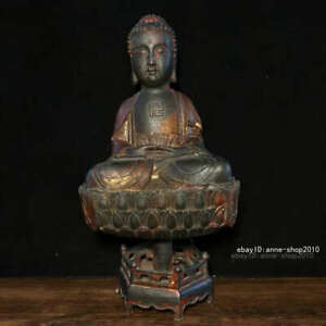 23 5cm Marked China Brass Bronze Copper Sakyamuni Buddha Buddhism Statue