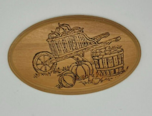 Fall Harvest Pumpkins In Wheelbarrow Wood Burned Wall Hanging Plaque Stamped Cfd