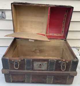 Antique Victorian Doll S Steamer Trunk Dome Top Toy Box Travelling Chest 19th C 