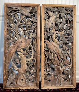 Antique Chinese Hanging Carved Wood Panels A Pair
