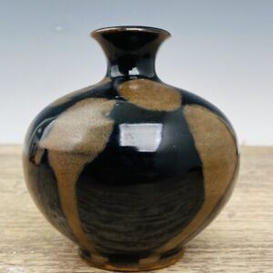 4 7 China Old Song Dynasty Porcelain Jian Kiln Black Glaze Fambe Big Belly Vase