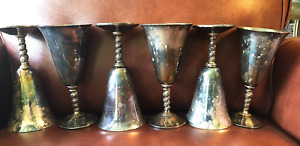 Vtg Rogers 6 Silver Plate Wine Water Goblets Made In Spain Grapevine Stems 7 