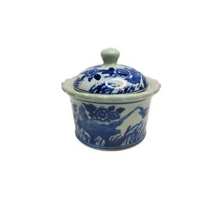 Vintage 1940s 50s Signed Chinese Blue White Scalloped Edge Porcelain Bowl