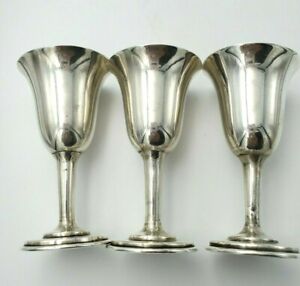 3 Mexican Sterling Silver Cordials Small Glasses Goblets Cups 10415