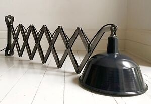 Large Vintage French Black Enamel Industrial Scissor Lamp 1 9m Scissor Reach