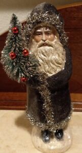 Primitive Belsnickle Brown Velvet 8 Santa Claus Christmas Figurine Mint
