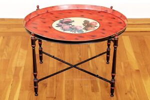 Italian Hand Painted Tole Tray Top Accent Table