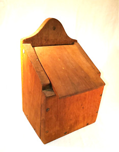 Vintage Primitive Walnut Salt Box Homemade Nailed Construction