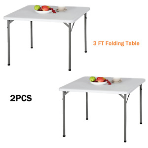 2pcs 34 Fold In Half Square Table Portable Plastic Dining Card Table Foldable