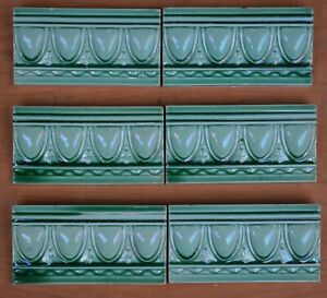 Alfred Meakin Antique Art Nouveau Majolica Border Tile C1900 Green Blue 