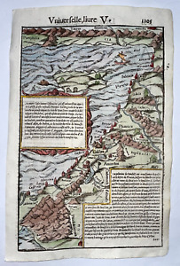 Holy Land Cyprus 1568 Sebastian Munster Unusual Antique Map 16th Century