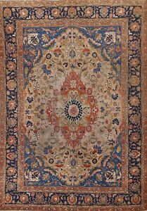 Vegetable Dye Floral Tebriz Antique Rug 9 X12 Traditional Handmade Area Carpet