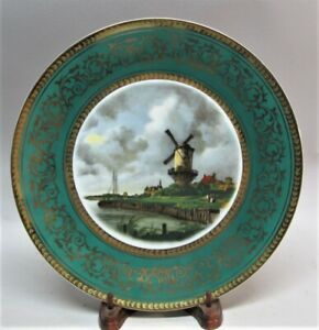 Signed Antique Royal Vienna Hand Painted Plate C 1900 Dutch Windmill