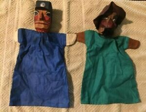 Vintage Wooden Head Hand Carved Puppets German Set Of 4