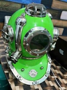 Antique Diving Divers Helmet Green Mark V Navy Us Deep Sea Scuba Marine Helmet