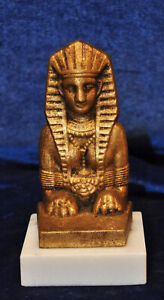 Egyptian Sphinx Ormolu Relief Revival Gilt Paperweight Bust Pharaoh Deco Lion