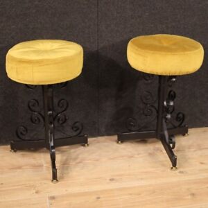 Pair Of Stools Furniture Chairs In Iron Velvet Seats Modern Design Vintage 900