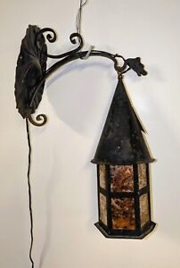 Antique Gothic Arts Crafts Dragon Iron Metal Wall Sconce Light