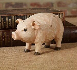 New Primitive Pig Farmstead Animal Figurine Vintage Style Resin Carved 6 X 3 5 