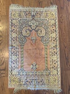 Antique France Hand Woven Prayer Rug Rose Pink And Dark Purple