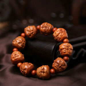 Four Face Buddha Beads Chinese Wood Carving Sculpture Hand Strings Bracelet New