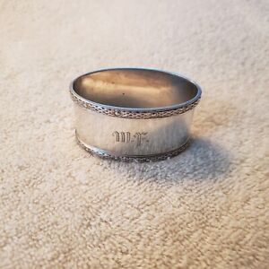 English Sterling Silver Oval Napkin Ring Mf Monogram Birmingham 1955 41 Grams