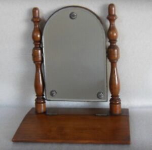 Antique Wooden Easel Pivot Mirror Shaving Dresser Stand W Metal Flower Rosettes