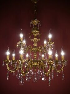 Fine Cherubs Brass Crystal Chandelier Glass Ceiling Lamp 12 Light 28 