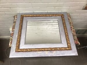 Antique Vtg Silver Painted And Gold Gesso Framed Mirror 28 3 4 X 25 3 8 X 1 1 2 