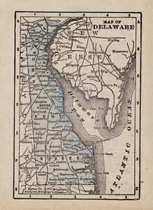 1888 Tiny Antique Delaware State Map Miniature Vintage Map Of Delaware 1069