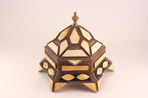 Maitland Smith Jewelry Trinket Box Tessellated Stone Inlay Geometric Hexagonal