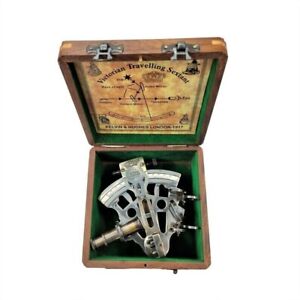 Solid Brass Sextant Nautical Functional Tool With Hardwood Box Working Product